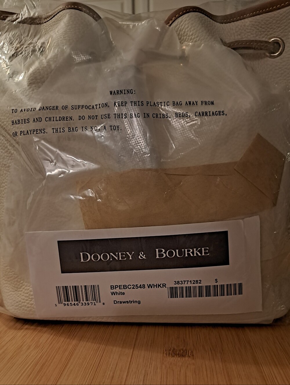 Dooney & Bourke Pebbled Leather Drawstring Bucket In White/Tan, Gold, BRAND NEW! - Picture 5 of 12